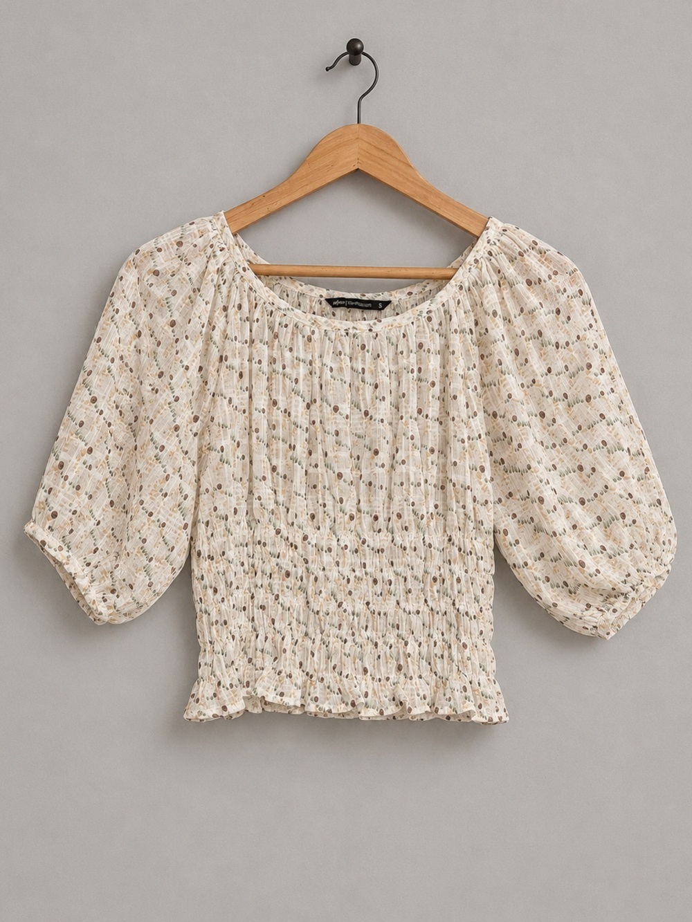 My Style Boho Smocked Puff Sleeve Peasant Top Small